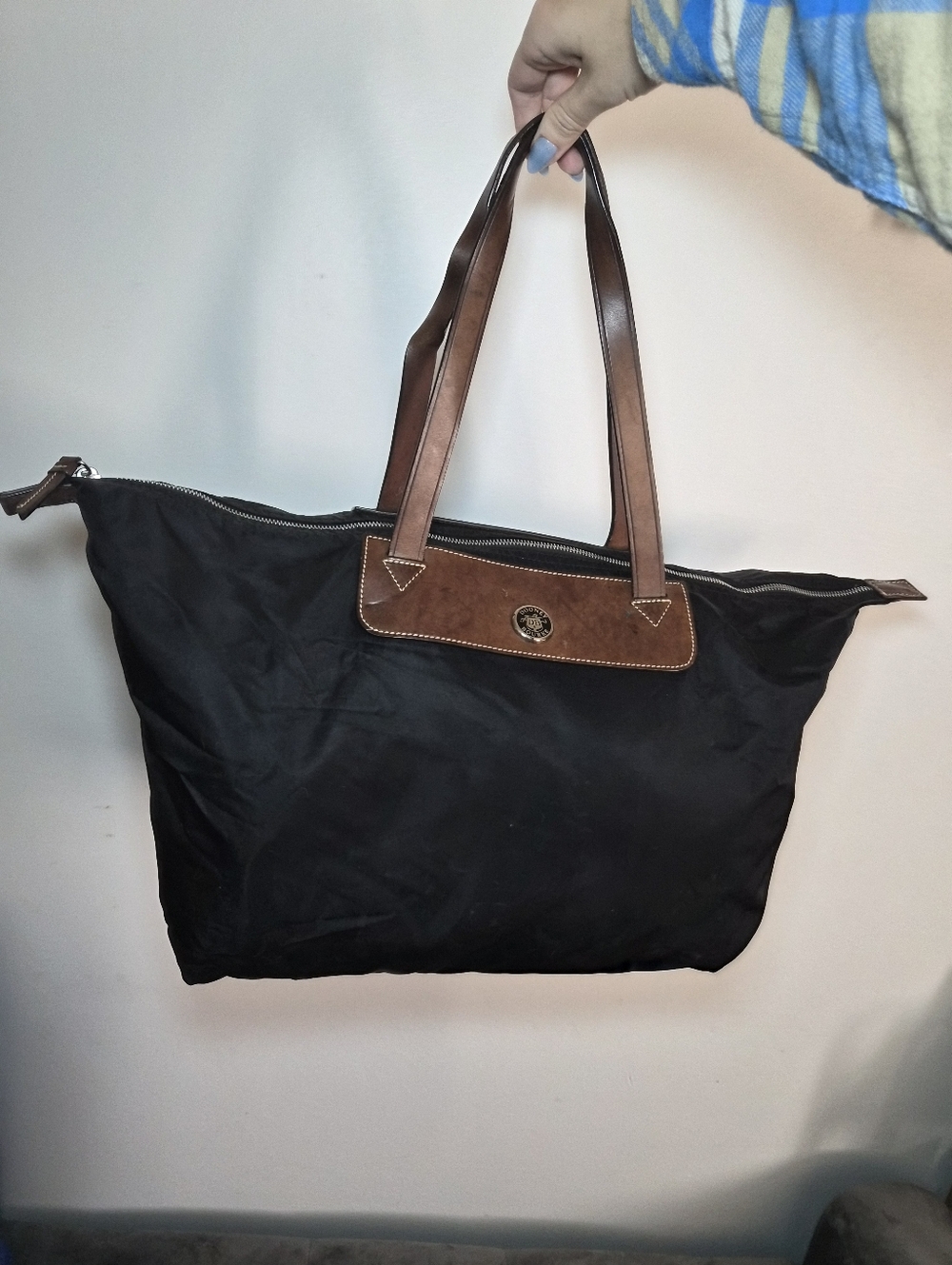 Dooney & Burke Tote Classic Black Bag Brown Trim - Women's Handbag Vintage